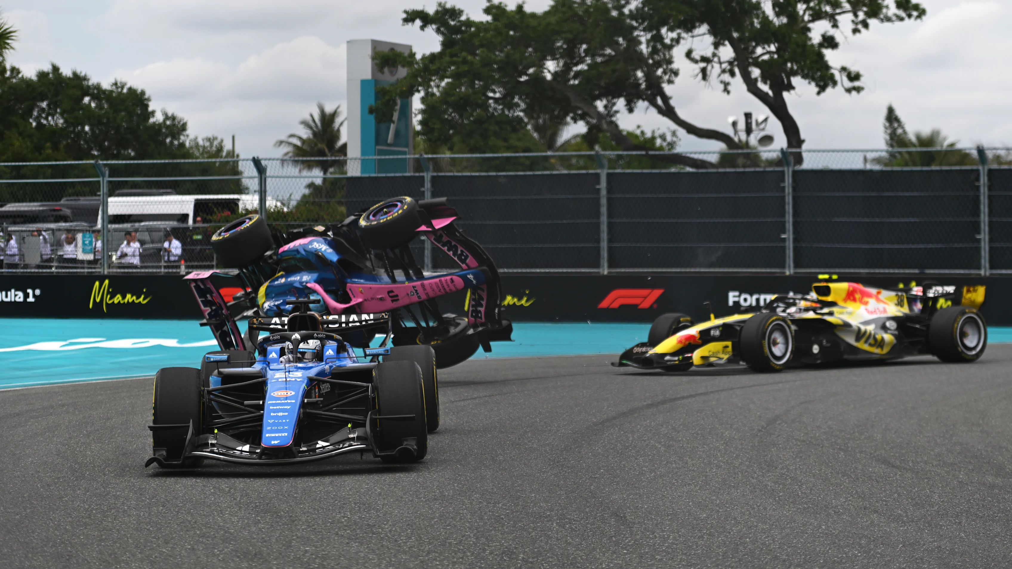 MIAMI, FLORIDA - MAY 03: Pierre Gasly of France driving the (10) Alpine F1 A526 Mercedes crashes