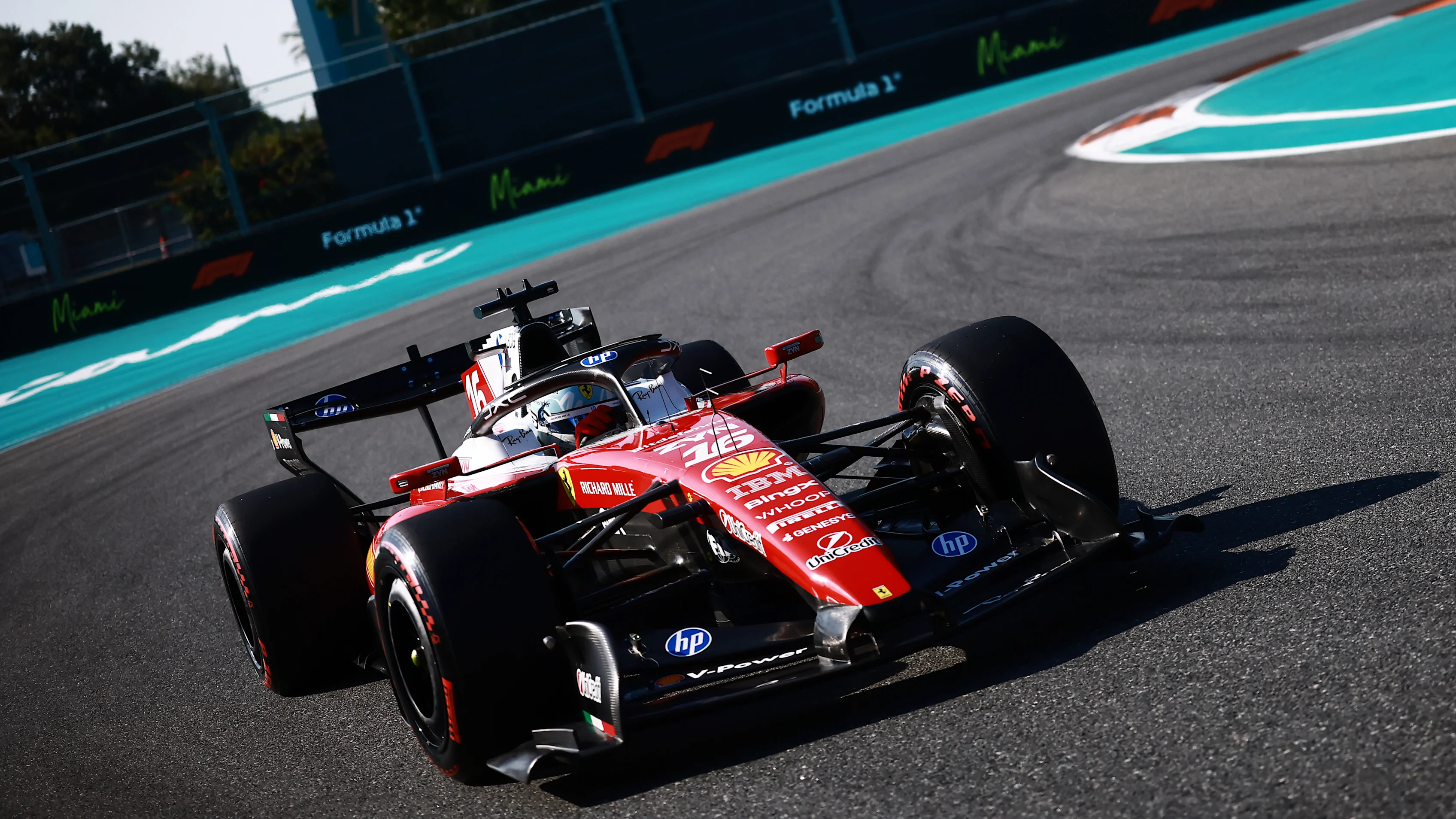 MIAMI, FLORIDA - MAY 01: Charles Leclerc of Monaco driving the (16) Scuderia Ferrari SF-26 on track during Sprint Qualifying ahead of the F1 Grand Prix of Miami at Miami International Autodrome on May 01, 2026 in Miami, Florida. (Photo by Hector Vivas - Formula 1/Formula 1 via Getty Images)