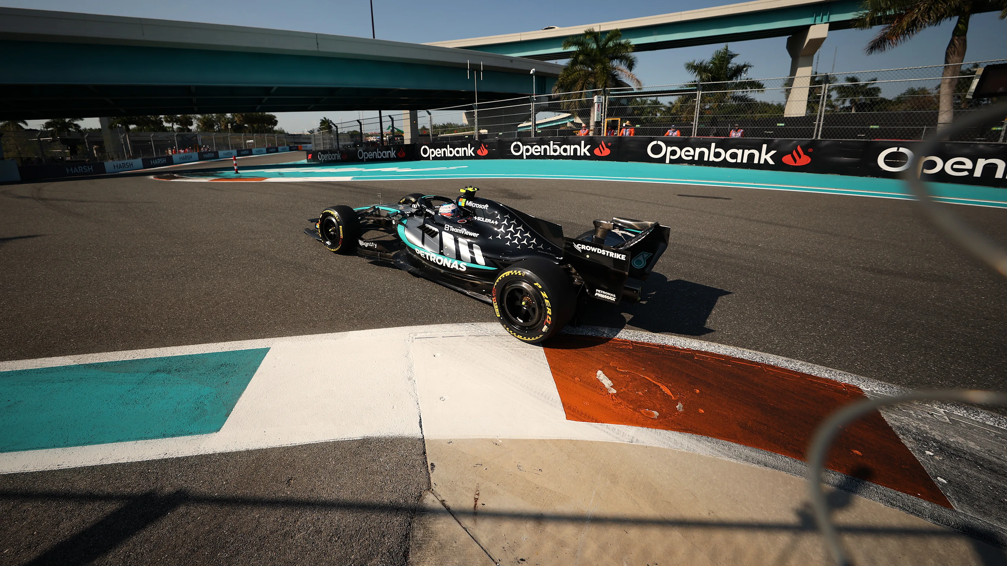 MIAMI, FLORIDA - MAY 01: Andrea Kimi Antonelli of Italy driving the (12) Mercedes AMG Petronas F1 Team W17 on track during Sprint Qualifying ahead of the F1 Grand Prix of Miami at Miami International Autodrome on May 01, 2026 in Miami, Florida. (Photo by Chris Graythen/Getty Images)