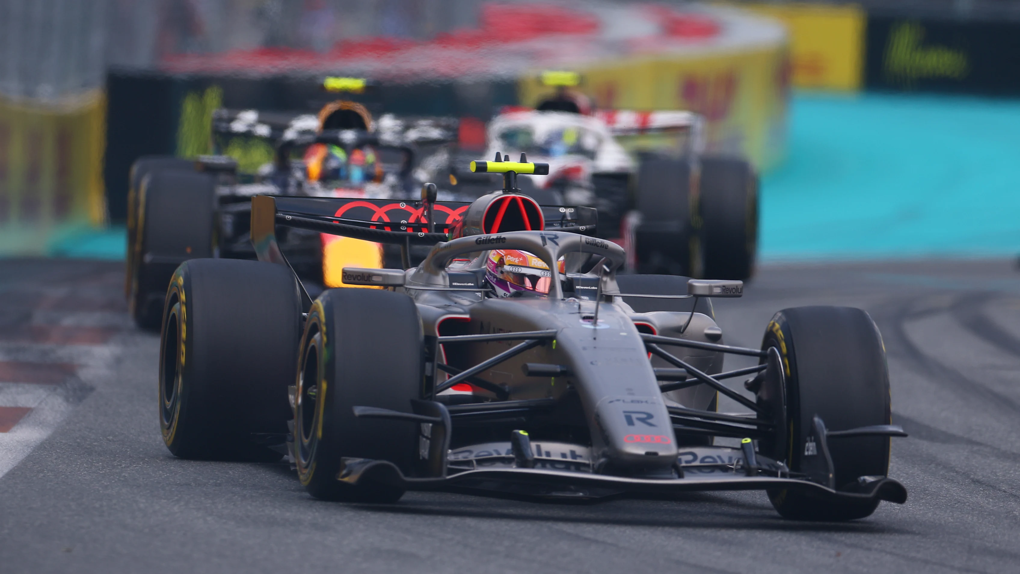 MIAMI, FLORIDA - MAY 02: Gabriel Bortoleto of Brazil driving the (5) Audi F1 Team R26 on track