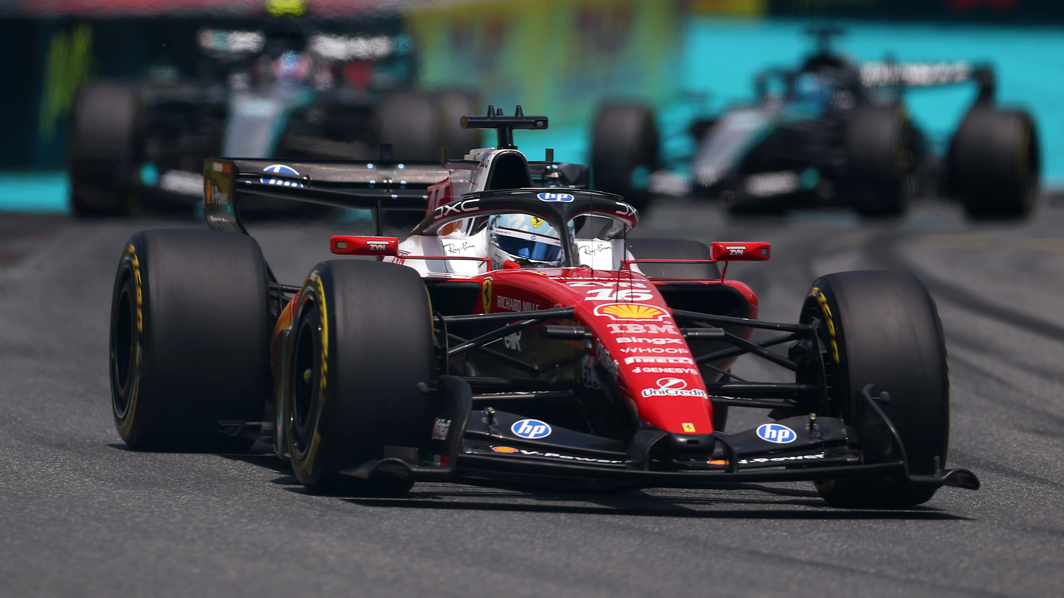 MIAMI, FLORIDA - MAY 02: Charles Leclerc of Monaco driving the (16) Scuderia Ferrari SF-26 on track during the Sprint ahead of the F1 Grand Prix of Miami at Miami International Autodrome on May 02, 2026 in Miami, Florida. (Photo by Clive Mason/Getty Images)