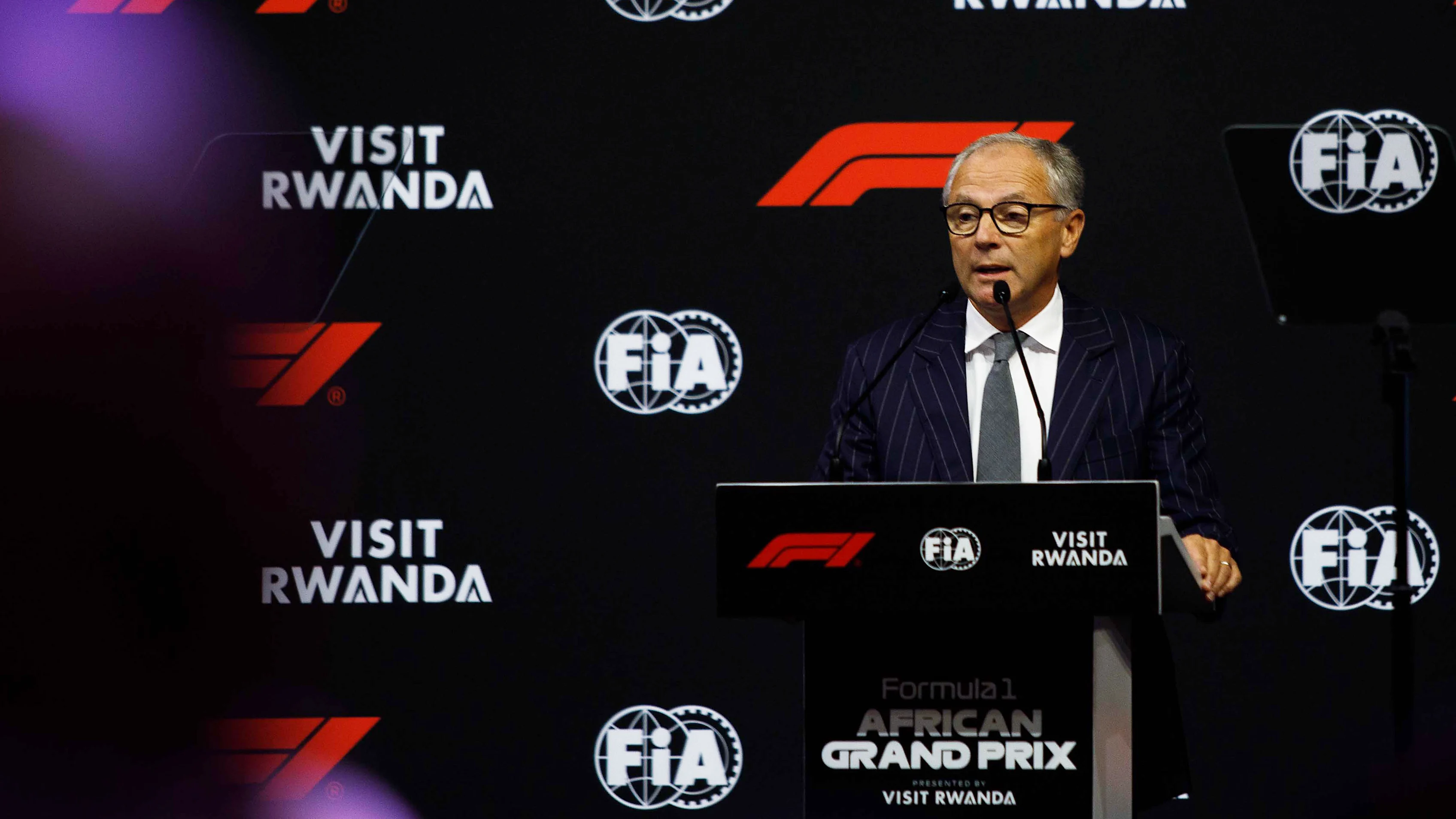 KIGALI, RWANDA - OCTOBER 13: Stefano Domenicali, CEO of the Formula One Group talks on stage to