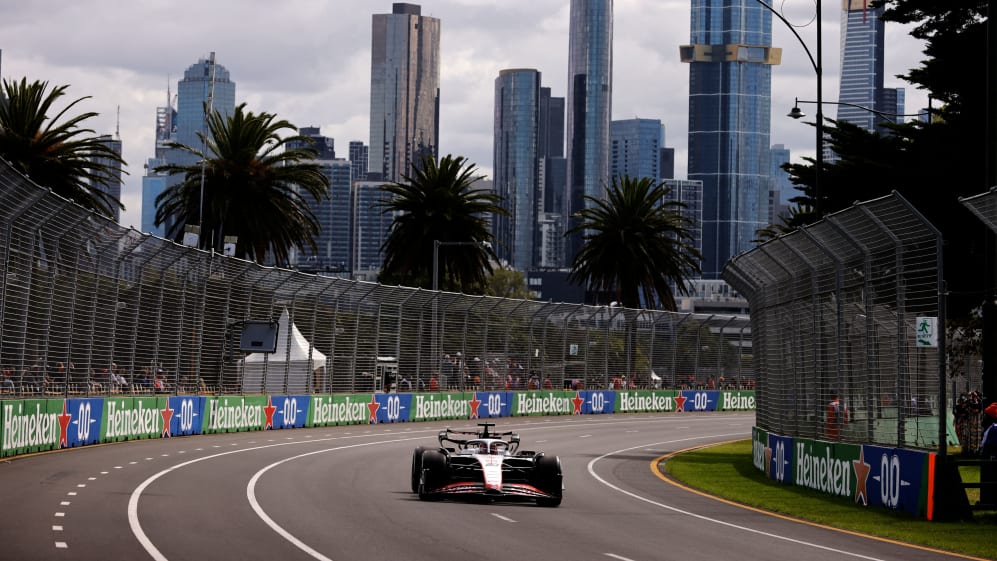 Haas F1 Team's Danish driver Kevin Magnussen drives during the first practice session of the 2023