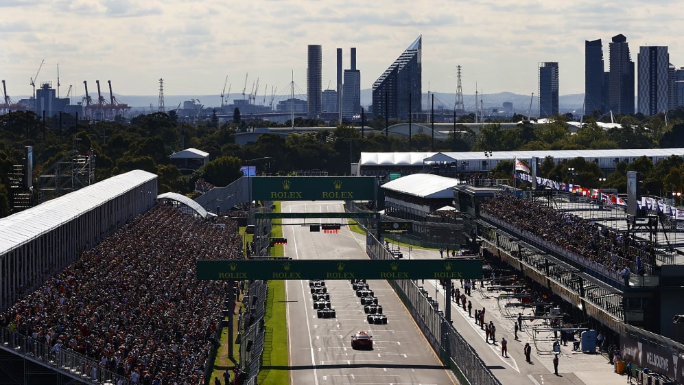 MELBOURNE, AUSTRALIA - APRIL 02: The drivers form on the grid for the start of the F1 Grand Prix of