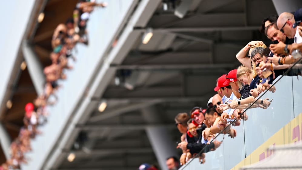 MONTREAL, QUEBEC - JUNE 16: A crowd enjoys the atmosphere at the fan stage prior to practice ahead