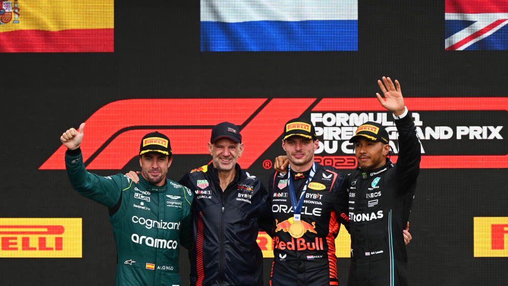 MONTREAL, QUEBEC - JUNE 18: (L-R) Second placed Fernando Alonso of Spain and Aston Martin F1 Team,