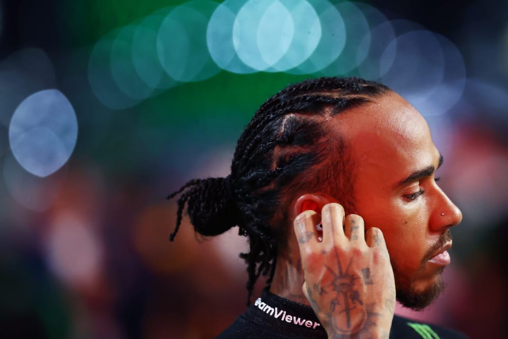 JEDDAH, SAUDI ARABIA - MARCH 19: Lewis Hamilton of Great Britain and Mercedes looks on prior to the