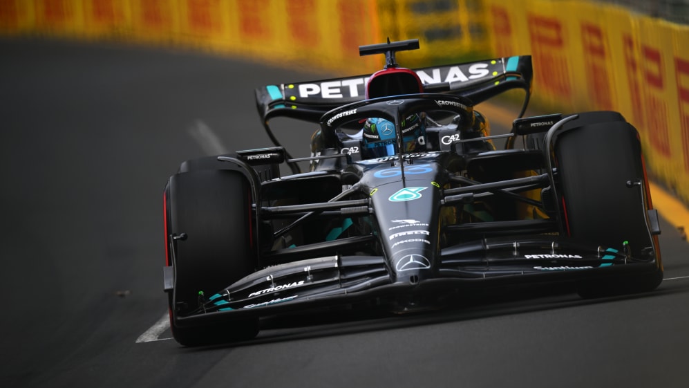 MELBOURNE, AUSTRALIA - APRIL 01: George Russell of Great Britain driving the (63) Mercedes AMG