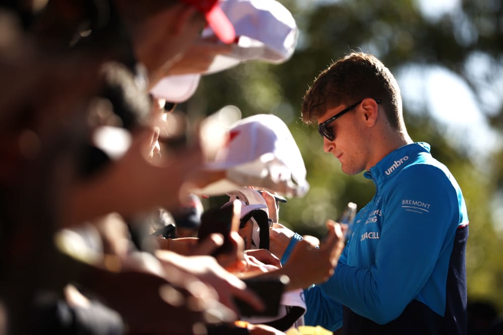 MELBOURNE, AUSTRALIA - APRIL 02: Logan Sargeant of United States and Williams greets fans on the