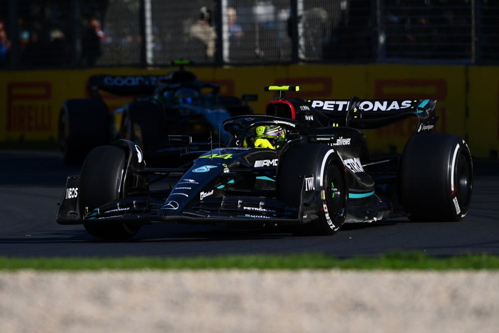 MELBOURNE, AUSTRALIA - APRIL 02: Lewis Hamilton of Great Britain driving the (44) Mercedes AMG