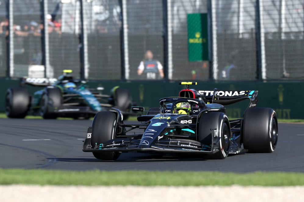 MELBOURNE, AUSTRALIA - APRIL 02: Lewis Hamilton of Great Britain driving the (44) Mercedes AMG