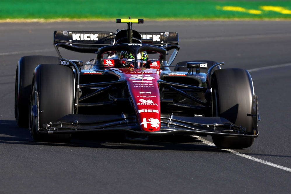 MELBOURNE, AUSTRALIA - APRIL 02: Zhou Guanyu of China driving the (24) Alfa Romeo F1 C43 Ferrari on