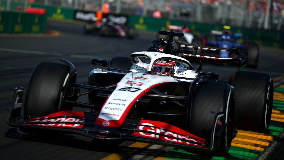 MELBOURNE, AUSTRALIA - APRIL 02: Kevin Magnussen of Denmark driving the (20) Haas F1 VF-23 Ferrari