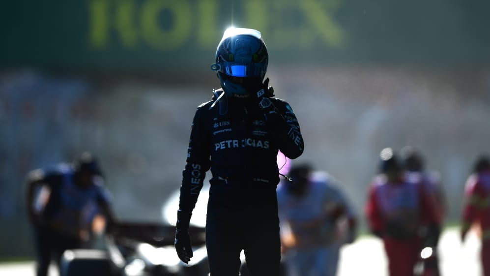 MELBOURNE, AUSTRALIA - APRIL 02: George Russell of Great Britain and Mercedes walks from his car