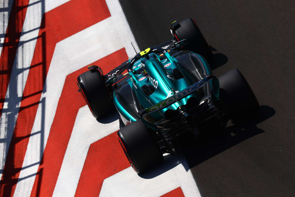 BAKU, AZERBAIJAN - APRIL 29: Fernando Alonso of Spain driving the (14) Aston Martin AMR23 Mercedes