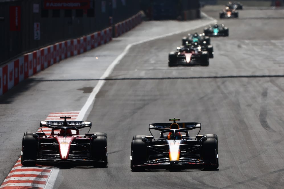 BAKU, AZERBAIJAN - APRIL 30: Sergio Perez of Mexico driving the (11) Oracle Red Bull Racing RB19