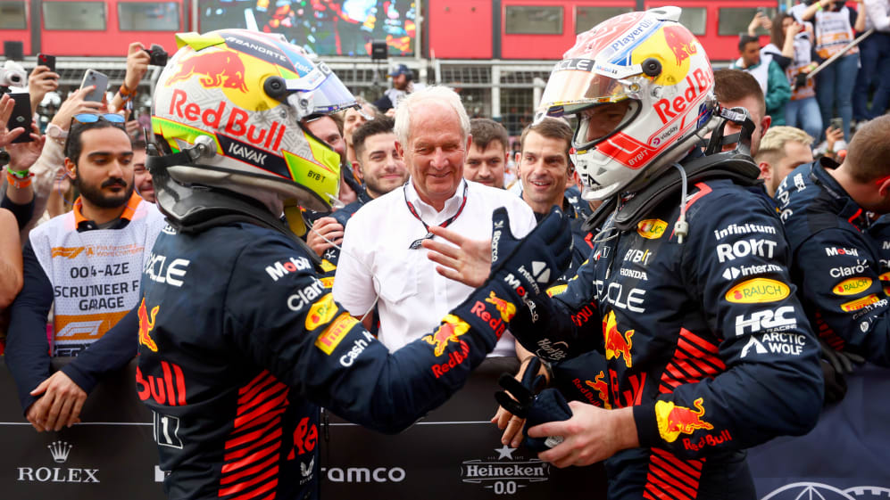 BAKU, AZERBAIJAN - APRIL 30: Race winner Sergio Perez of Mexico and Oracle Red Bull Racing and