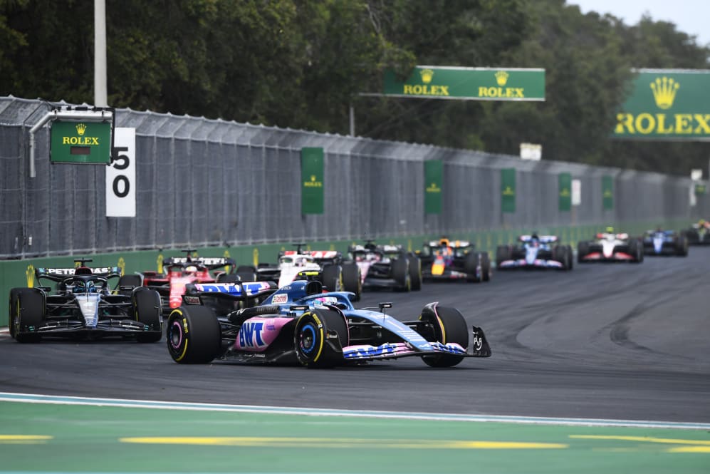 MIAMI, FLORIDA - MAY 07: Pierre Gasly of France driving the (10) Alpine F1 A523 Renault leads