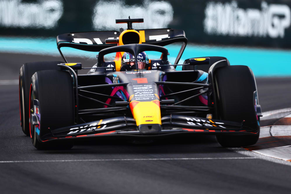 MIAMI, FLORIDA - MAY 07: Max Verstappen of the Netherlands driving the (1) Oracle Red Bull Racing