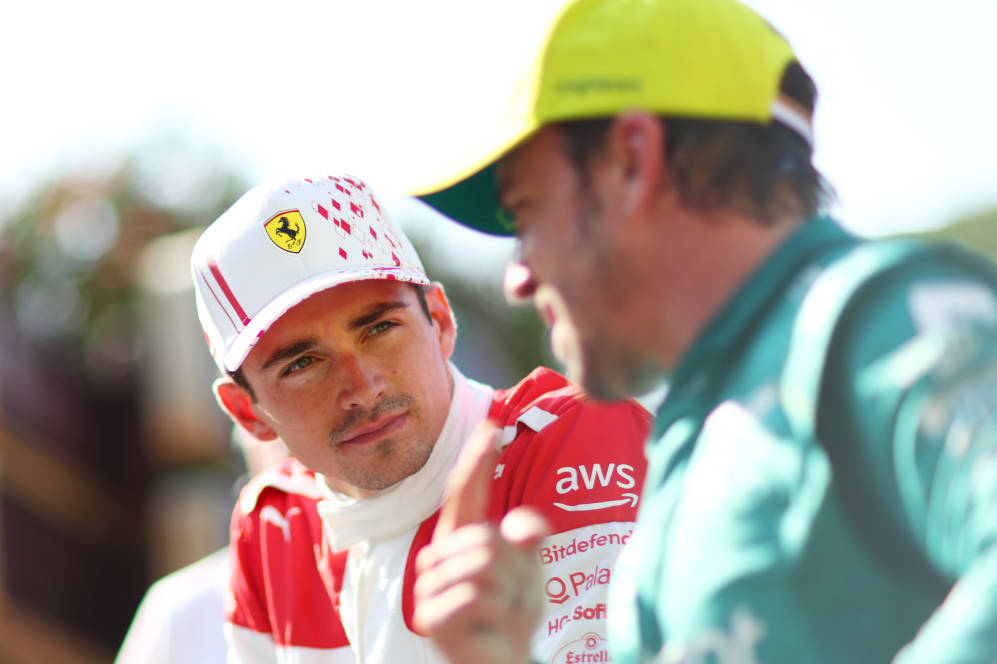 MONACO, MONACO - MAY 27: Third placed qualifier Charles Leclerc of Monaco and Ferrari talks with