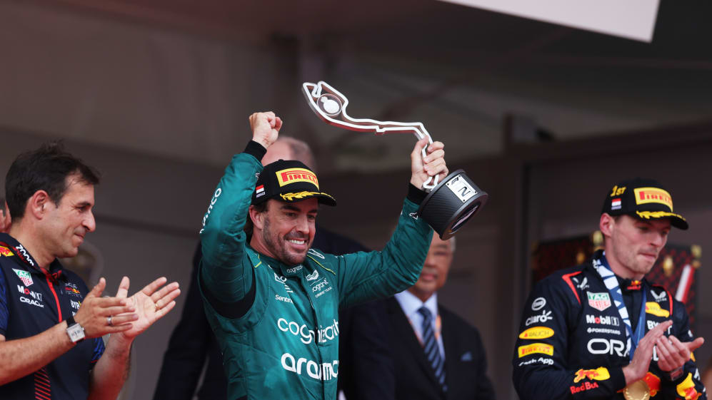 MONTE-CARLO, MÓNACO - 28 DE MAYO: Fernando Alonso, segundo clasificado, de España y Aston Martin F1 Team