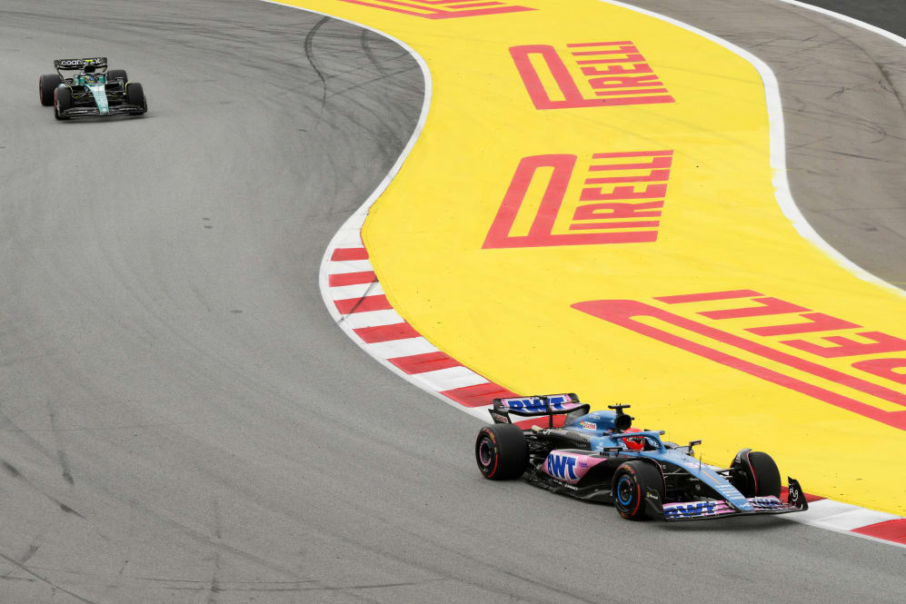 BARCELONA, SPAIN - JUNE 04: Esteban Ocon of France driving the (31) Alpine F1 A523 Renault leads