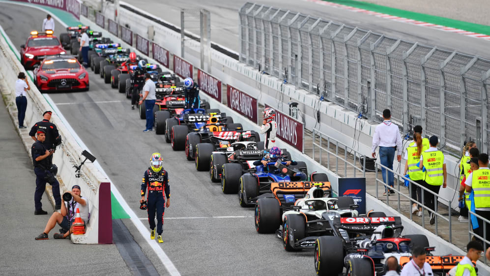 BARCELONA, SPAIN - JUNE 04: Fourth placed Sergio Perez of Mexico and Oracle Red Bull Racing walks