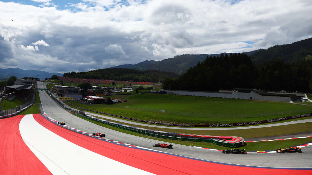 SPIELBERG, AUSTRIA - JULY 02: A general view of the first lap as Max Verstappen of the Netherlands