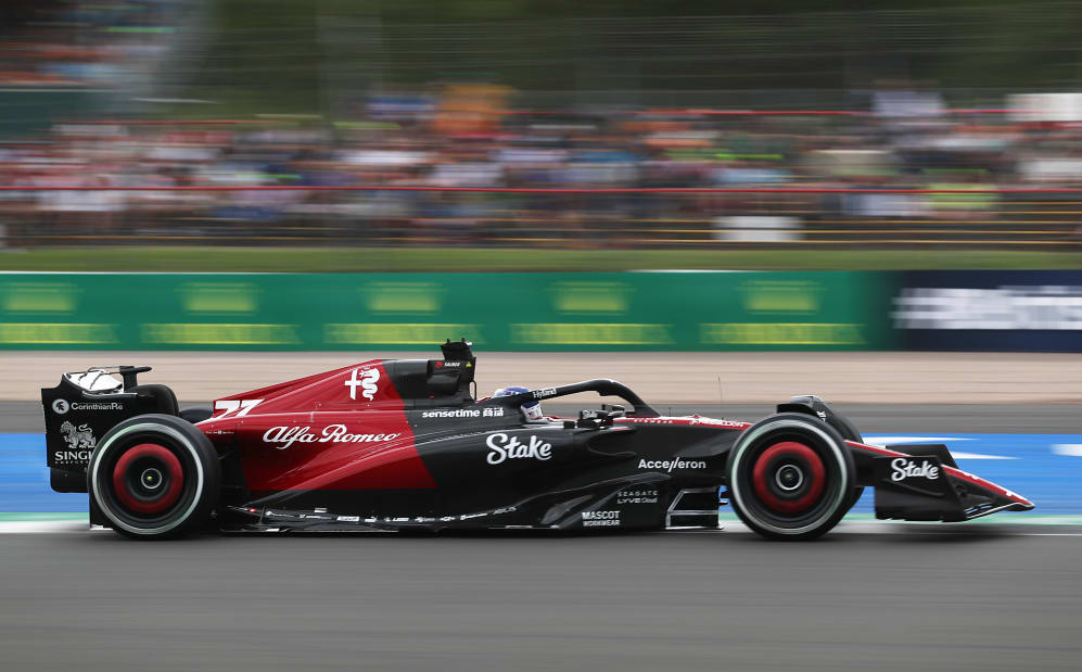 NORTHAMPTON, ENGLAND - JULY 08: Valtteri Bottas of Finland driving the (77) Alfa Romeo F1 C43