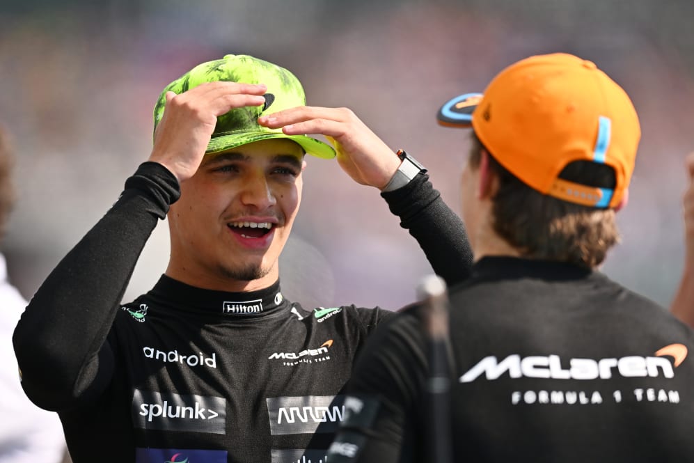 NORTHAMPTON, ENGLAND - JULY 08: Second placed qualifier Lando Norris of Great Britain and McLaren