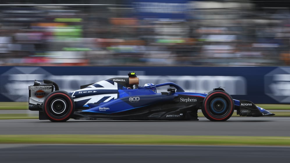 NORTHAMPTON, ENGLAND - JULY 09: Logan Sargeant of United States driving the (2) Williams FW45