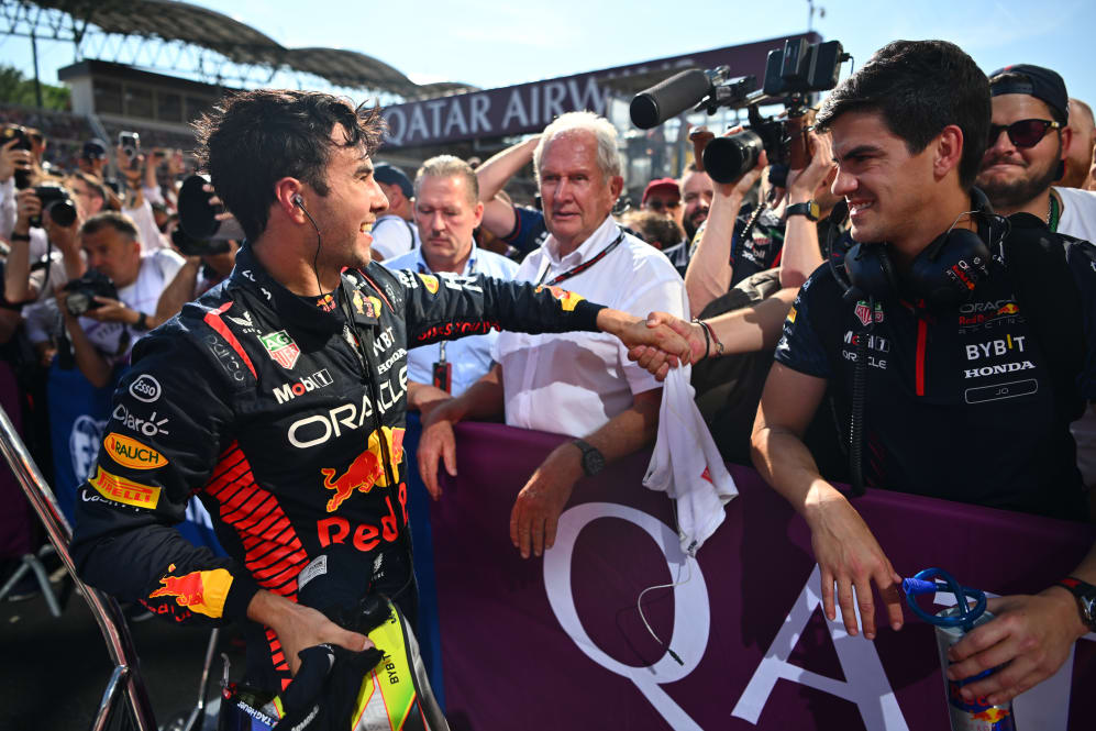 BUDAPEST, HUNGRÍA - 23 DE JULIO: Tercer clasificado Sergio Pérez de México y Oracle Red Bull Racing