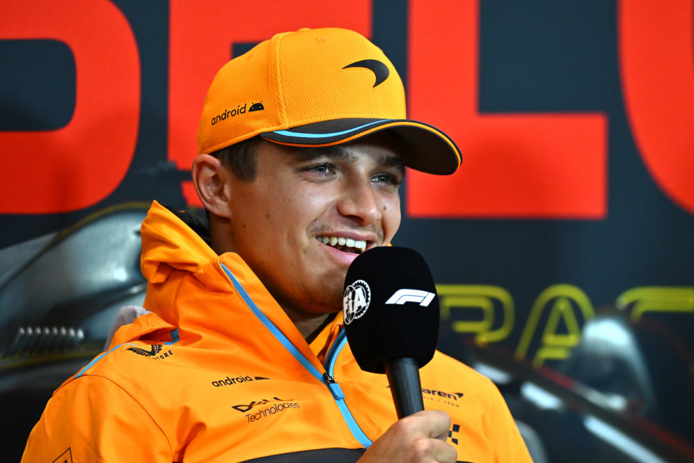 SPA, BELGIUM - JULY 27: Lando Norris of Great Britain and McLaren attends the Drivers Press