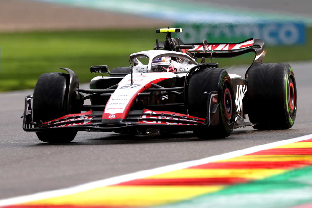 SPA, BELGIUM - JULY 28: Nico Hulkenberg of Germany driving the (27) Haas F1 VF-23 Ferrari on track