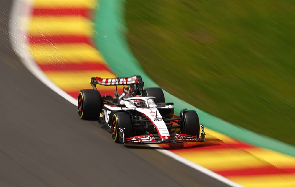 SPA, BELGIUM - JULY 30: Kevin Magnussen of Denmark driving the (20) Haas F1 VF-23 Ferrari on track