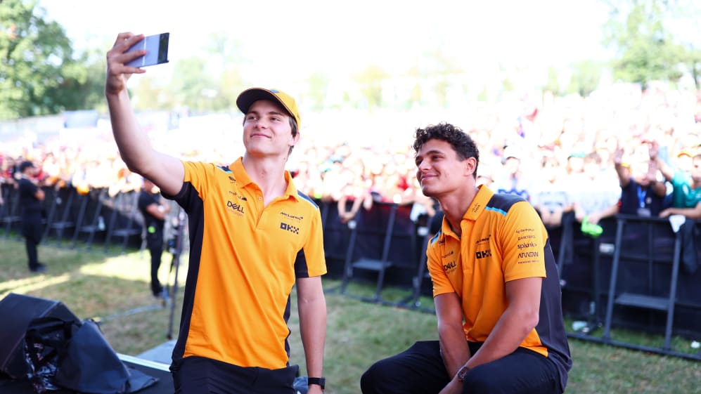 MONZA, ITALY - SEPTEMBER 01: Oscar Piastri of Australia and McLaren and Lando Norris of Great