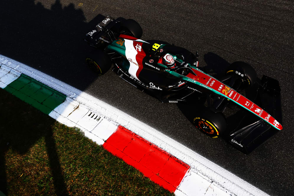 MONZA, ITALY - SEPTEMBER 01: Zhou Guanyu of China driving the (24) Alfa Romeo F1 C43 Ferrari on
