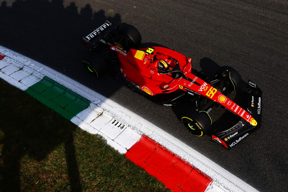 MONZA, ITALY - SEPTEMBER 01: Carlos Sainz of Spain driving (55) the Ferrari SF-23 on track during