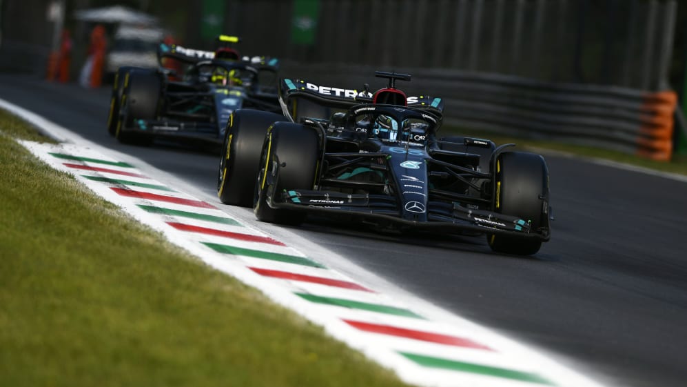 MONZA, ITALY - SEPTEMBER 02: George Russell of Great Britain driving the (63) Mercedes AMG Petronas