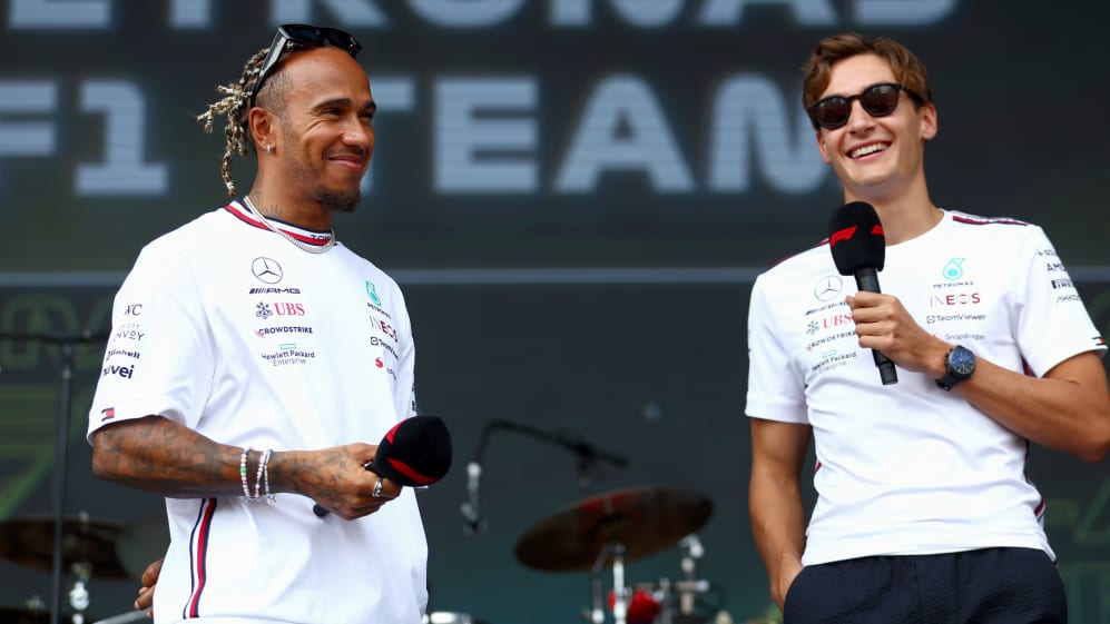 SINGAPORE, SINGAPORE - SEPTEMBER 16: Lewis Hamilton of Great Britain and Mercedes and George