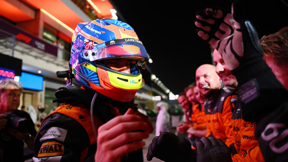 LUSAIL CITY, QATAR - OCTOBER 07: Sprint winner Oscar Piastri of Australia and McLaren celebrates