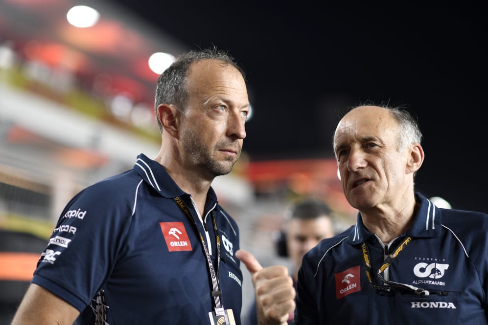 LUSAIL CITY, QATAR - OCTOBER 07: Scuderia AlphaTauri Team Principal Franz Tost talks with Peter