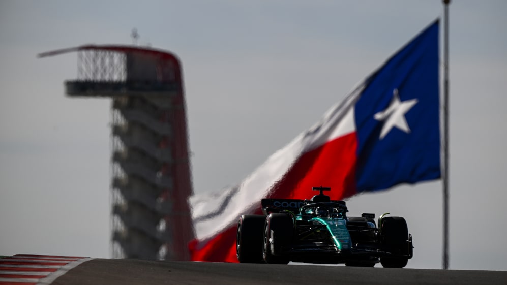 AUSTIN, TEXAS - OCTOBER 20: Lance Stroll of Canada driving the (18) Aston Martin AMR23 Mercedes on