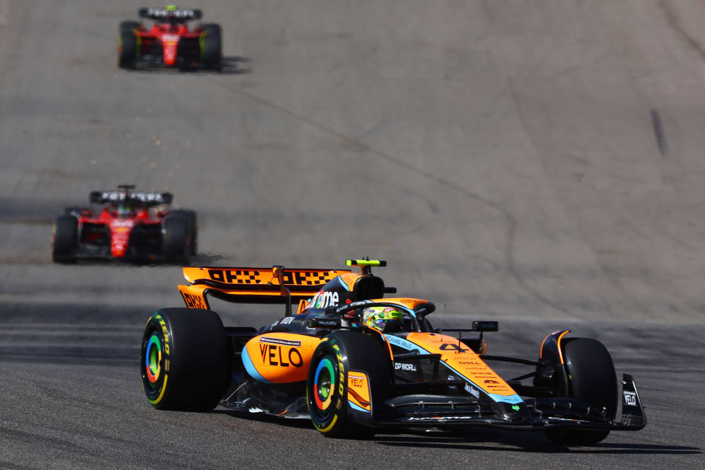 AUSTIN, TEXAS - OCTOBER 22: Lando Norris of Great Britain driving the (4) McLaren MCL60 Mercedes