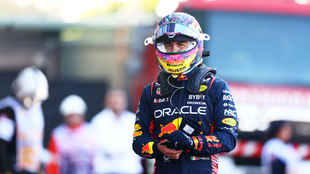 MEXICO CITY, MEXICO - OCTOBER 28: Fifth placed qualifier Sergio Perez of Mexico and Oracle Red Bull