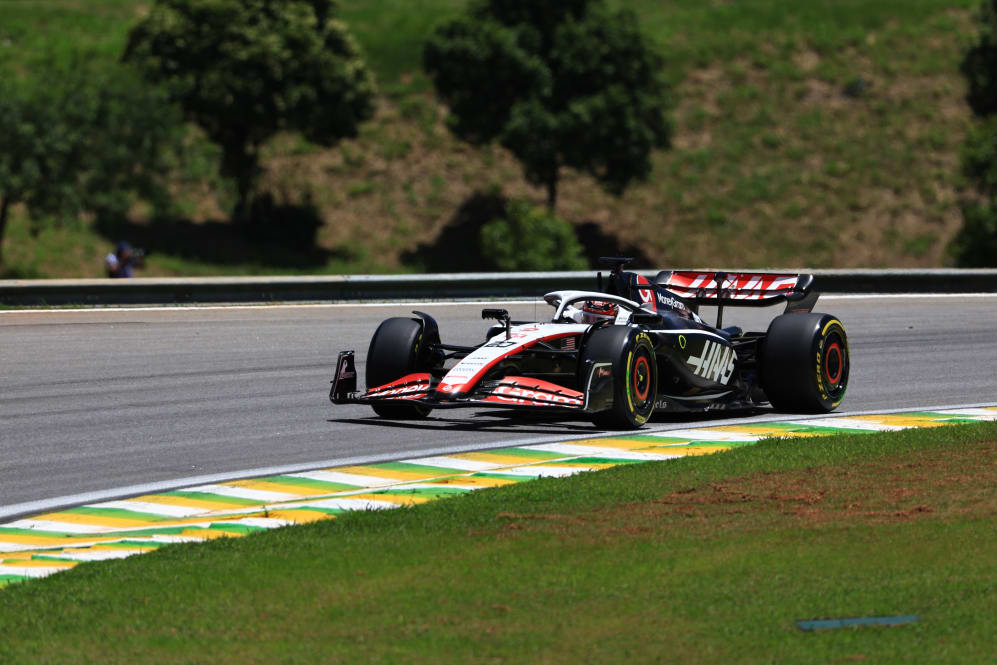 SAO PAULO, BRAZIL - NOVEMBER 04: Kevin Magnussen of Denmark driving the (20) Haas F1 VF-23 Ferrari