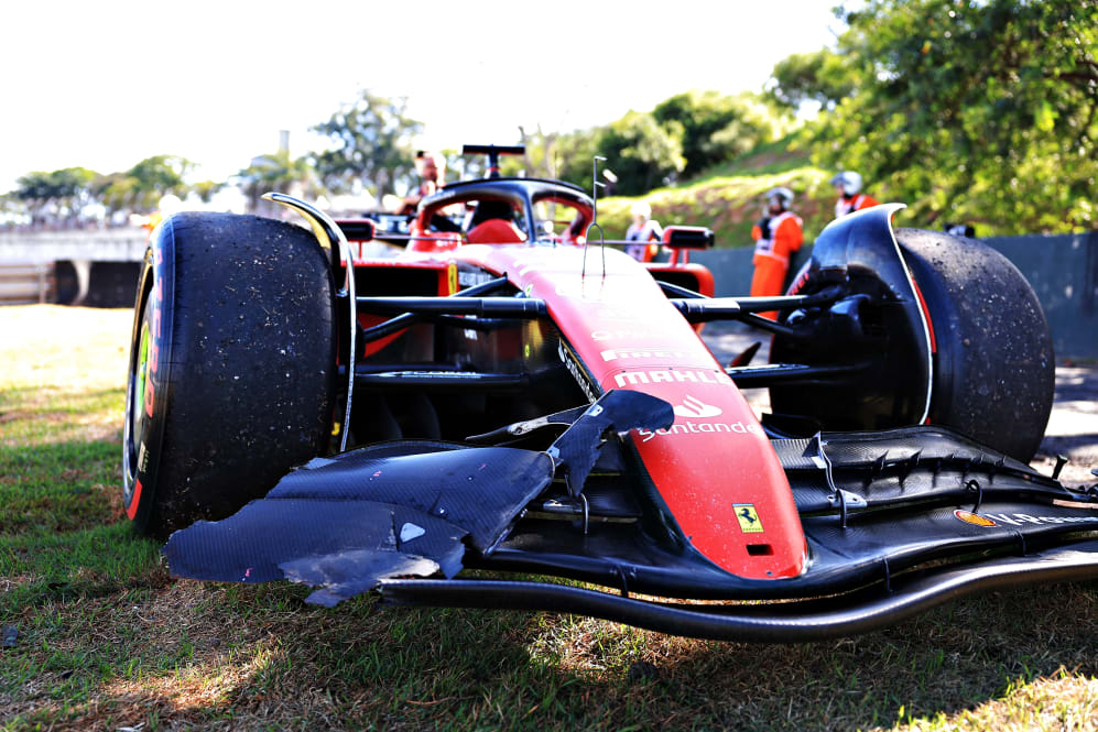 SAO PAULO, BRAZIL - NOVEMBER 05: The broken car of Charles Leclerc of Monaco and Ferrari is