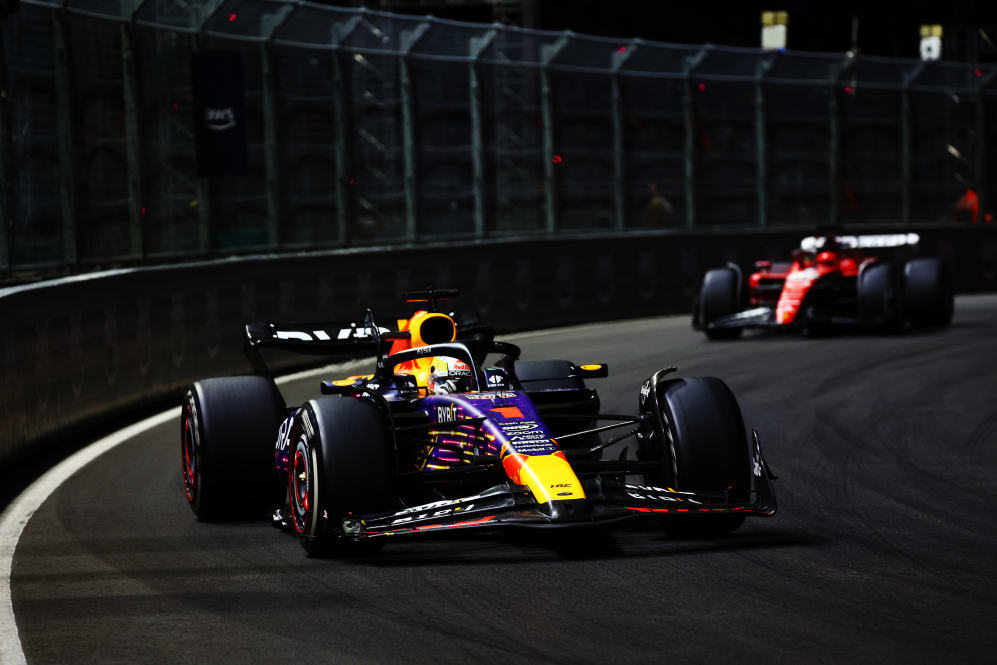 LAS VEGAS, NEVADA - NOVEMBER 18: Max Verstappen of the Netherlands driving the (1) Oracle Red Bull
